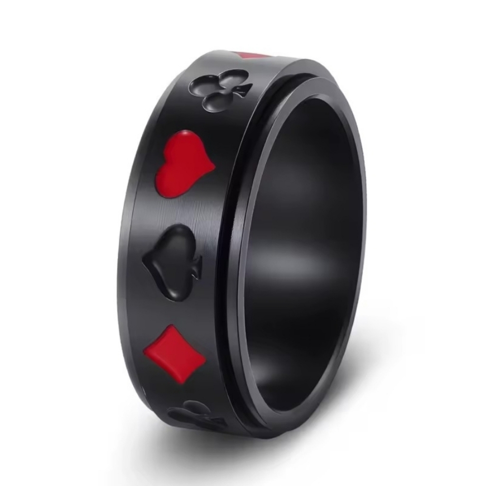 Mens Stainless Steel Fidget Spinner Black and Red Poker Ring Sz 11